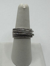 David Yurman Sterling Silver Diamond Crossover Cable Wide Band Ring Sze 7.5. F11