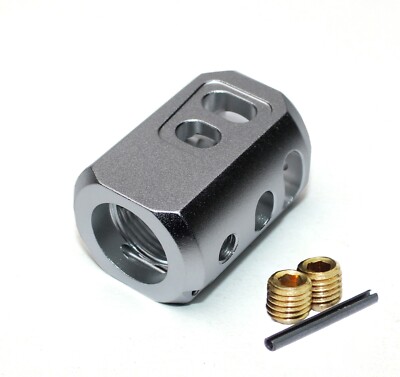 Silver Anodized Aluminum 9/16''x24 TPI Muzzle Brake Compensator For .40Cal