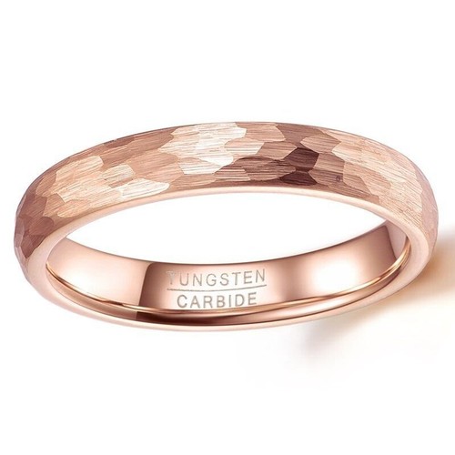 Hammer Faceted Rose Gold Plated Wedding Band Tungsten Carbide Men Women Ring 4MM - Picture 2 of 2
