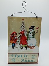 Christmas Let it Snow Wooden Wall Plaque Hanging Holiday Decor 8" x 12"