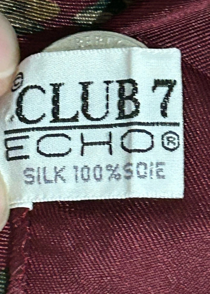 Bufanda de seda Club 7 Echo vintage 35" x 35" multicolor granate y azul colores Foto 3 de 4