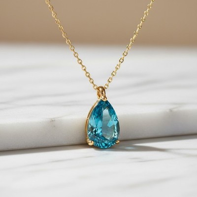 Alexandrite Pear CZ Birthstone Necklace | 18k Gold Jewelry | Personalized Gift