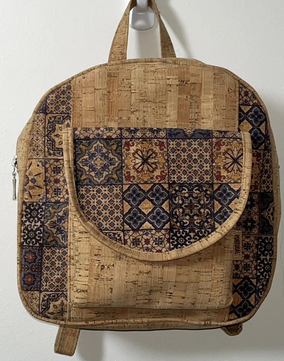 Cork Sling Backpack Small Tan Black Geometric‎ Mosaic Convertible Bag Crossbody Cork Exterior Bags & Handbags for Women Backpack for sale | eBay main image 2