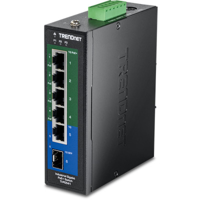 TRENDnet TI-PG541  6-Port Industrial Gigabit PoE+ DIN-Rail Switch