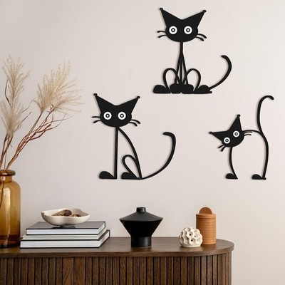Threehoney 3 Pcs Cat Wall Art Decor Metal Wall Sculptures Decor for Cats Love...