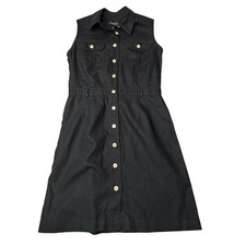 Rafaella Made in Hong Kong Linen Button Front Shirt Dress Black Safari Utility 8