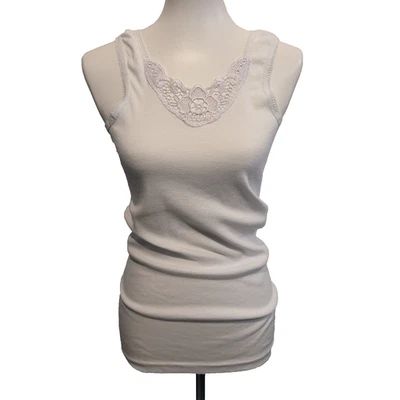 Débardeur Femme Taille 40/42 Blanc Dentelle 100% Coton Sans Marque Neuf - Photo 1/3