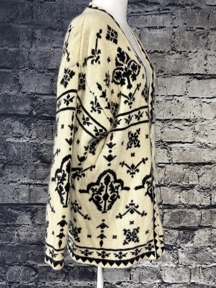 Cárdigan suéter vintage Express tricot para mujer mediano marfil negro angora años 90 Foto 3 de 4
