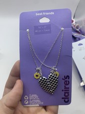 CLAIRE'S BEST FRIENDS SPLIT HEART CHECKERED NECKLACE Magnetic Connector CL