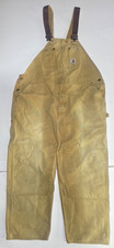 Vtg Carhartt Brown Duck Bib Overalls R01BRN 48x30 Unlined Double Knee Sunfaded