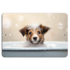 Puppy Bath Bliss: Adorable Bubble Fun on Cream Background