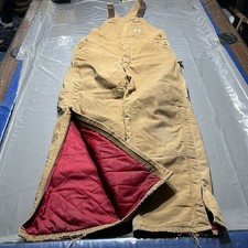 Carhartt Vtg Duck Canvas Double Knee Bib Overalls Mens Sz 36-38x32 Quilt Lined