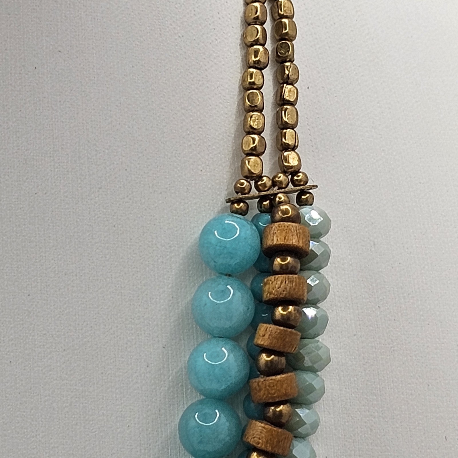 Multi-Strand Beaded Statement Necklace Blue Aqua … - image 6