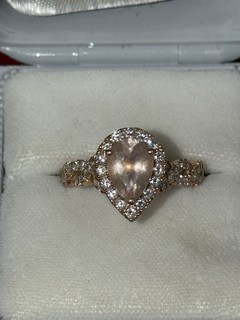 Neil Lane Morganite Engagement Ring 3/4 ct tw Pear & Round cut 14K Rose Gold