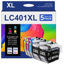 5 Pack LC401XL Ink for Brother LC401 MFC-J1012DW MFC-J1010DW J1170DW Printer