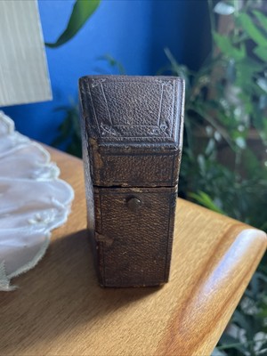 RARE Antique Leather Presentation Ring Box Hinged Push Button