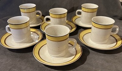 Sango Rainbow Cup Saucer 6 Set Sets Citron 659 Speckled Stoneware Japan MCM EUC