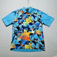 VIntage Homme LEONARD Paris Polo Shirt Size L Tropical Marine Fish Bright