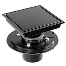 6 Inch Square Shower Drain Flange 2-in-1 Tile Insert Grate Black Steel