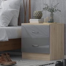 High Gloss Bedroom Furniture Wardrobe Chest Bedside Desk - Grey/Oak
