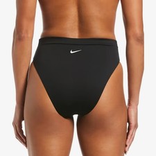 NWT Nike High Waist Bikini Swim Sz L Bottom Black NESSB347