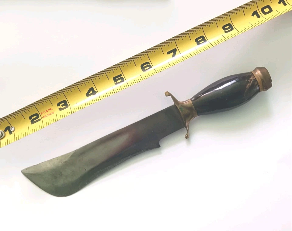 Старинный нож резной племенной рог ручки ручной работы кованый кинжал травленый - Изображение 3 из 4