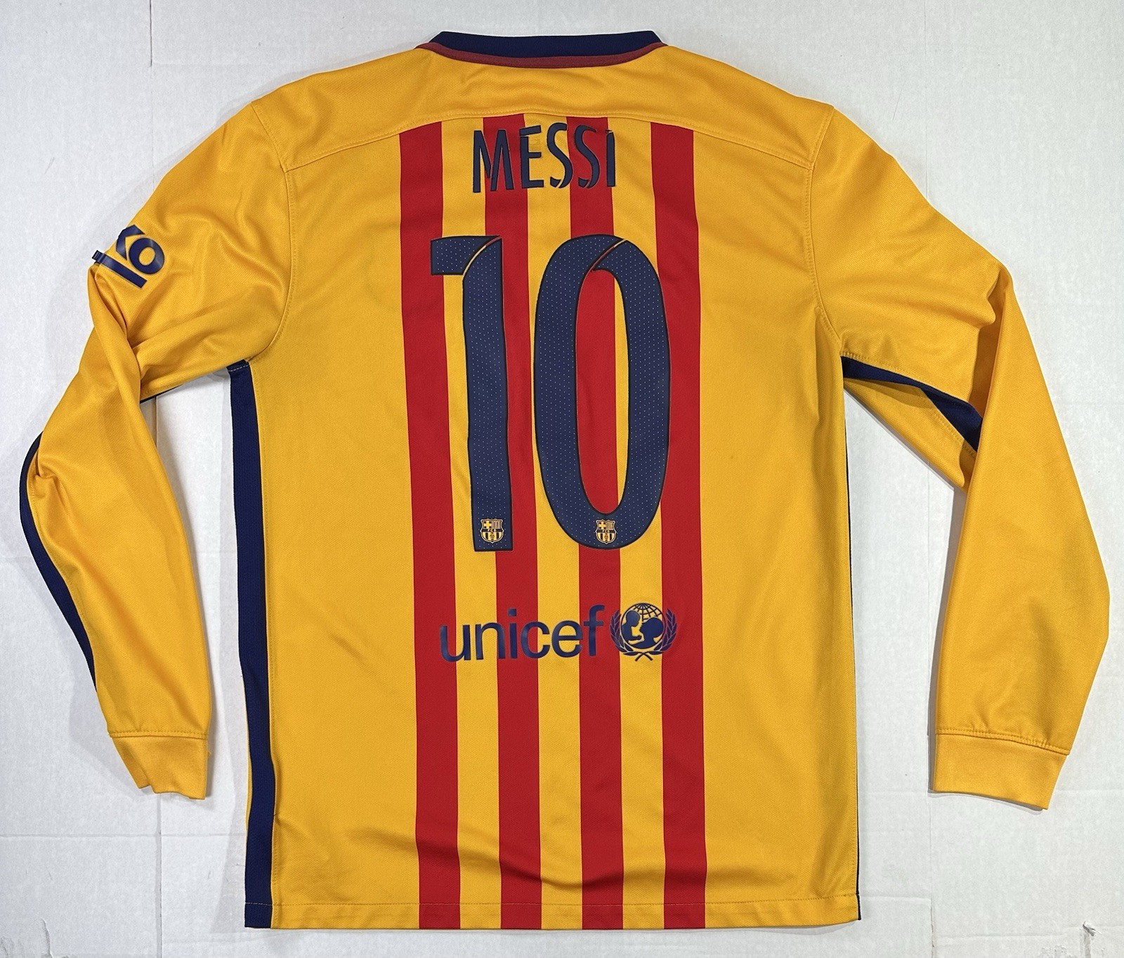 Nike FC Barcelona Messi 10 Long Sleeve Away Jersey Yellow Mens M Authentic