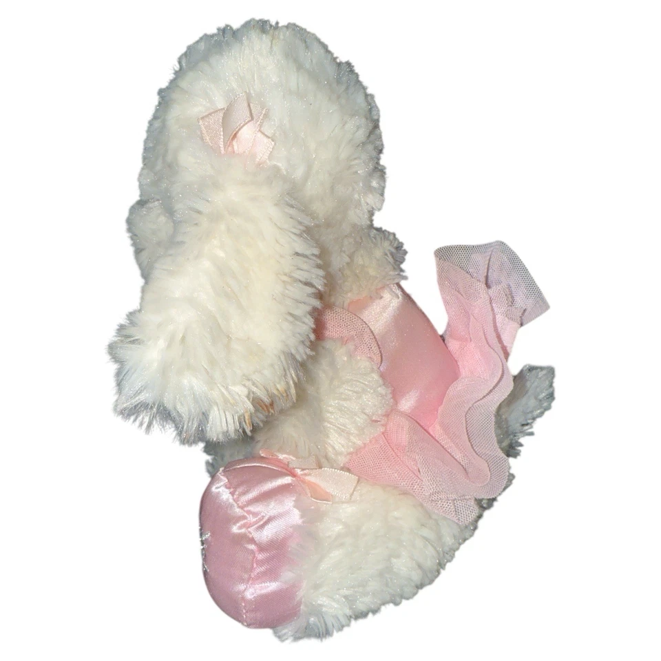 Russ Berrie Shining Stars 毛绒 Bichon 芭蕾舞女演员 白色小狗 粉色 Tutu Frise — 第 3/4 张图片