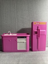 Vintage 1990 Mattel Barbie Kitchen Playset Lot 2 Sink Fridge Refrigerator Pink