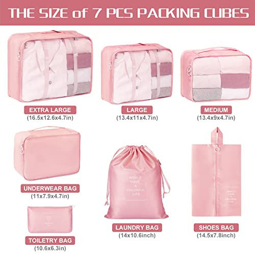 Packing Cubes 7 Set Travel Cubes for Suitcases Lightweight Luggage Packing Pink - Bild 2 von 7