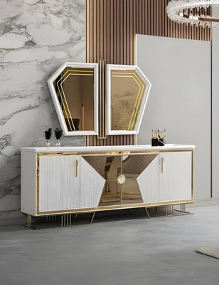 Modernes Weißes Sideboard Designer Goldverzierung Holzkommode - Bild 1 von 2