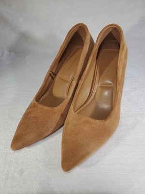 Tahari Women's Memory Foam Tan Suede Slip-on Kitten Heel Pointed Toe Shoes