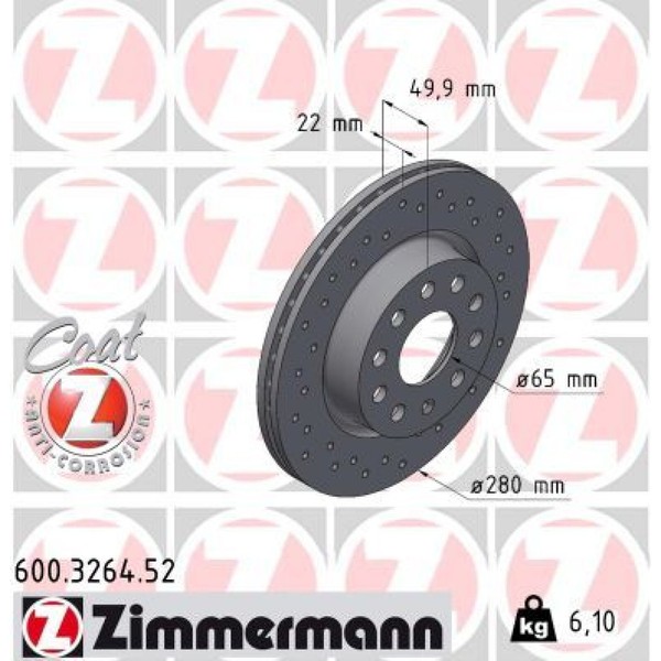 2X Zimmermann 600.3264.52 Bremsscheibe FüR VW Jetta Beetle 162 163 AV3 AV2 5C7-image