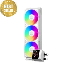 DC360 White 360mm AIO CPU Liquid Cooler w/ 2.4" IPS Display ARGB Quiet Fans