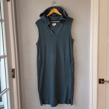 PACT XL Organic Cotton Airplane Hooded Tank Midi Dress Teal