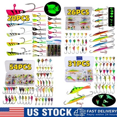 14/26/50PCS Ice Fishing Jigs Ice Fishing Lures Kit Ice Fishing Spoons for Bass 