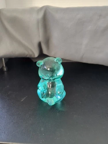 RARE Fenton Glass Sitting Bear 2 3/4" Seated Figurine Teal Light Blue READ