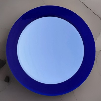 Mirror/Spiegel 54cm Bayer Glas, Blue Cast Glass Space Age 70s Mid Century Modern