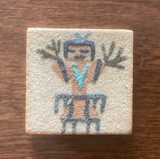 Miniature Vintage Navajo Female Yei Signed Sandpainting 1.5" sq.