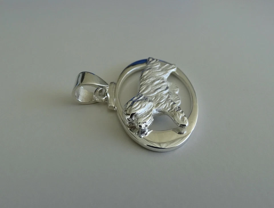 Большой кабинет бородатого колли из стерлингового серебра на горизонтальной овальной раме  - Изображение 3 из 4