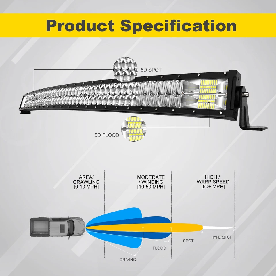 52Inch Curved LED Light Bar Combo +4" Led Pods Lamp Offroad For Ford SUV  GMC - Image 3 of 4