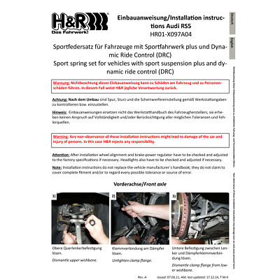 H&R スプリング 29061-2 アウディ H&R 29061-2 Lowering Springs for 2009-14 Audi A4 Avant B8
