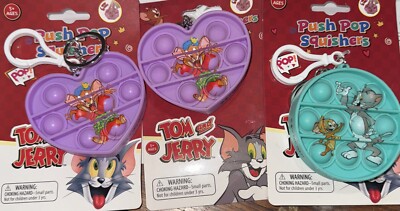 Tom and Jerry Keychain Push Pop Squishies Squishers Backpack Fidget Toys Lot Of3