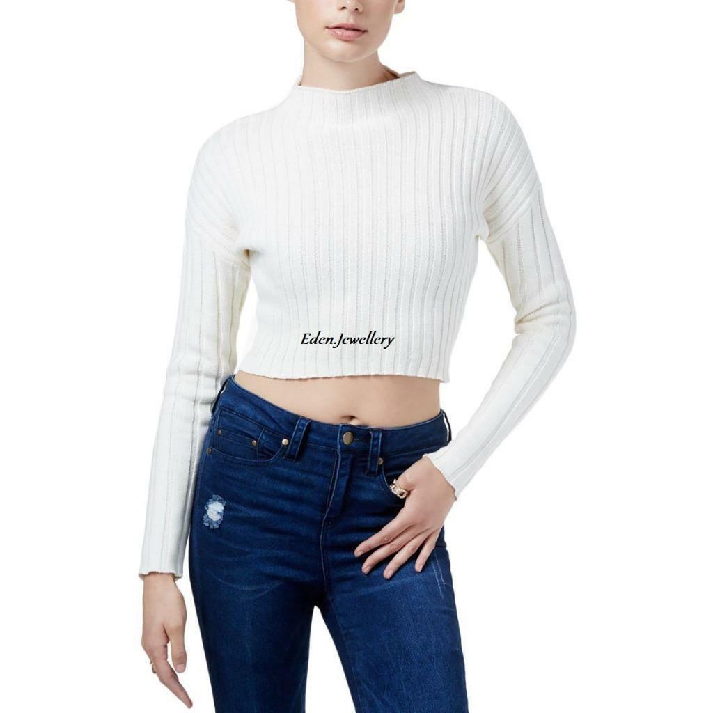 White Cropped Mock Neck Sweater Crop Authentic GUESS Women Beige