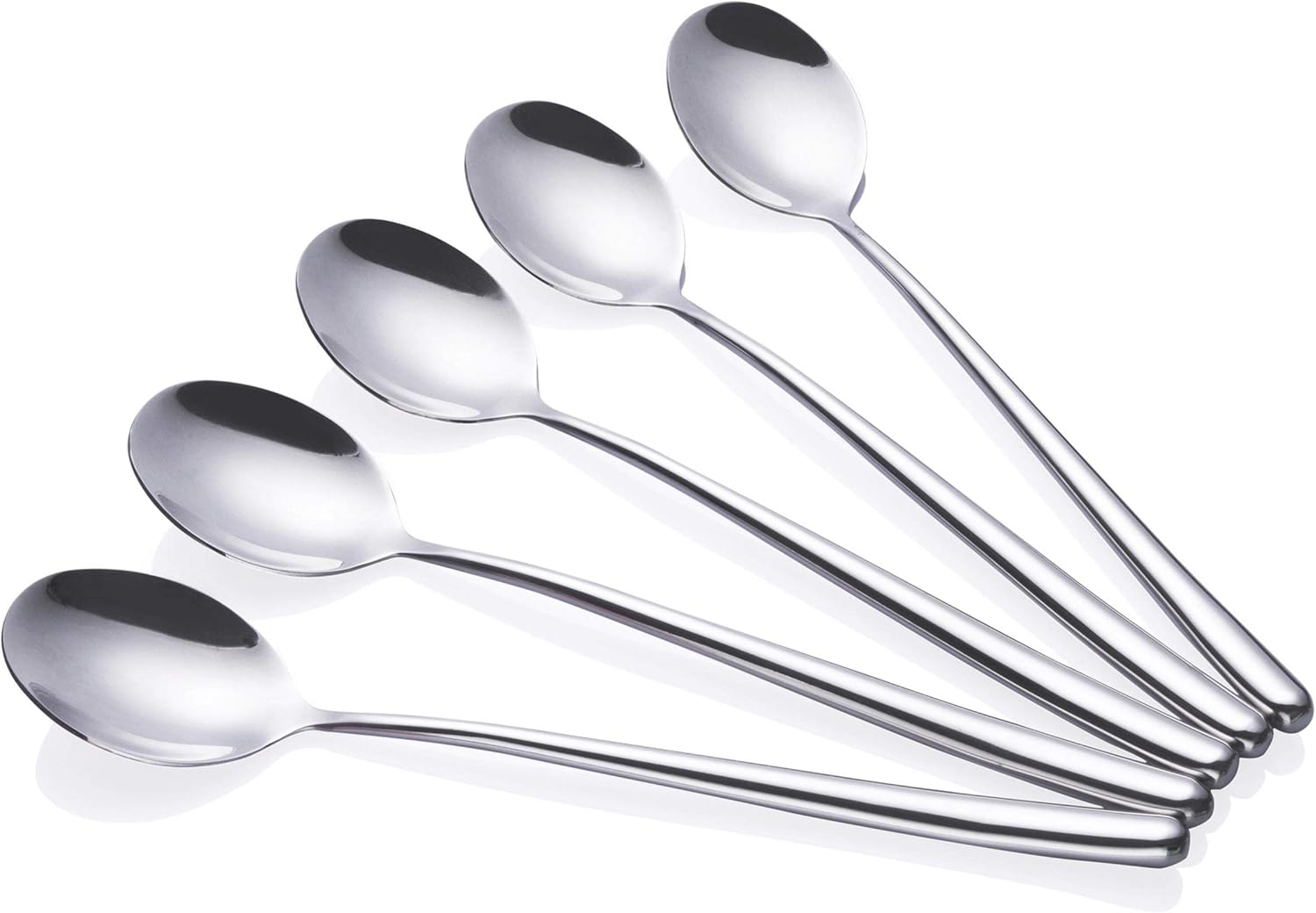 Korean Long Handled Soup Spoon, Pack of 5,Bar Spoons Long,Silver,Set of 5