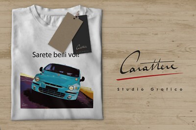 VINTAGE FIAT MULTIPLE TURQUOISE ''''YOU WILL BE BEAUTIFUL'''' CAR JERSEY T-SHIRT PRINTED