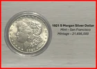 1921-S Morgan Silver Dollar **San Francisco** - Very Nice AU+ Coin - Better Date