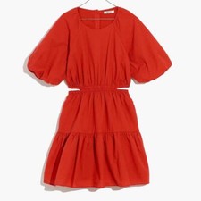 Madewell Seersucker Puff-Sleeve Cutout Mini Dress XXL *Fresh Chili* NWT Clrnce