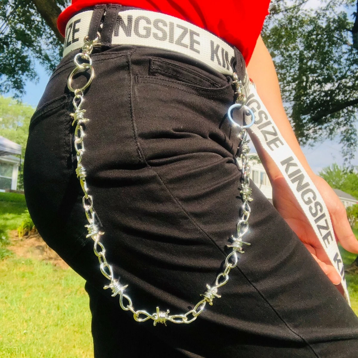 Handmade Unisex Chunky Barbed Wire Link Chain Wallet Belt Pants Chains for  men