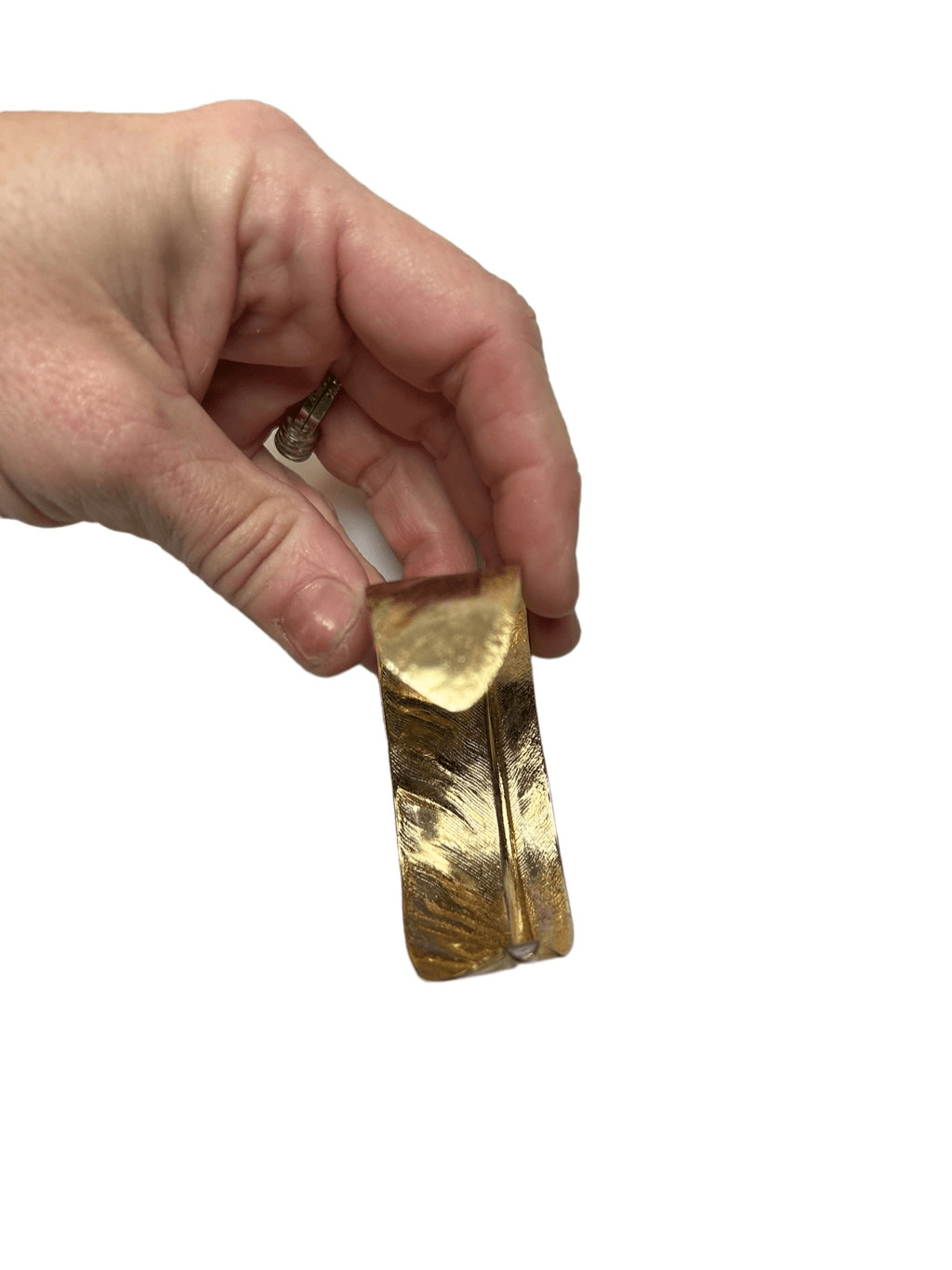 Brass feathered cuff bracelet statement piece - image 10